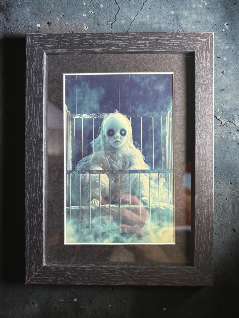Ghostly Doll Behind Bars Art Print | New 5x7 Framed Horror Decor